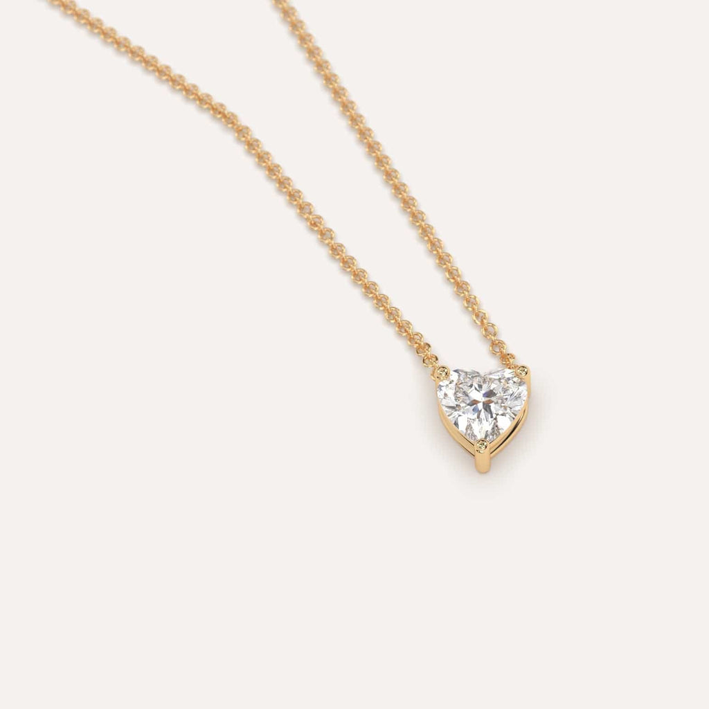 Simple Diamond Floating Necklace With Heart Lab Diamond In Yellow Gold