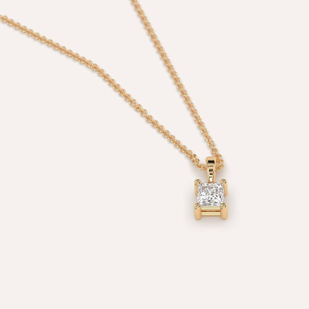 Simple Diamond Pendant Necklace With Princess Lab Diamond In Yellow Gold