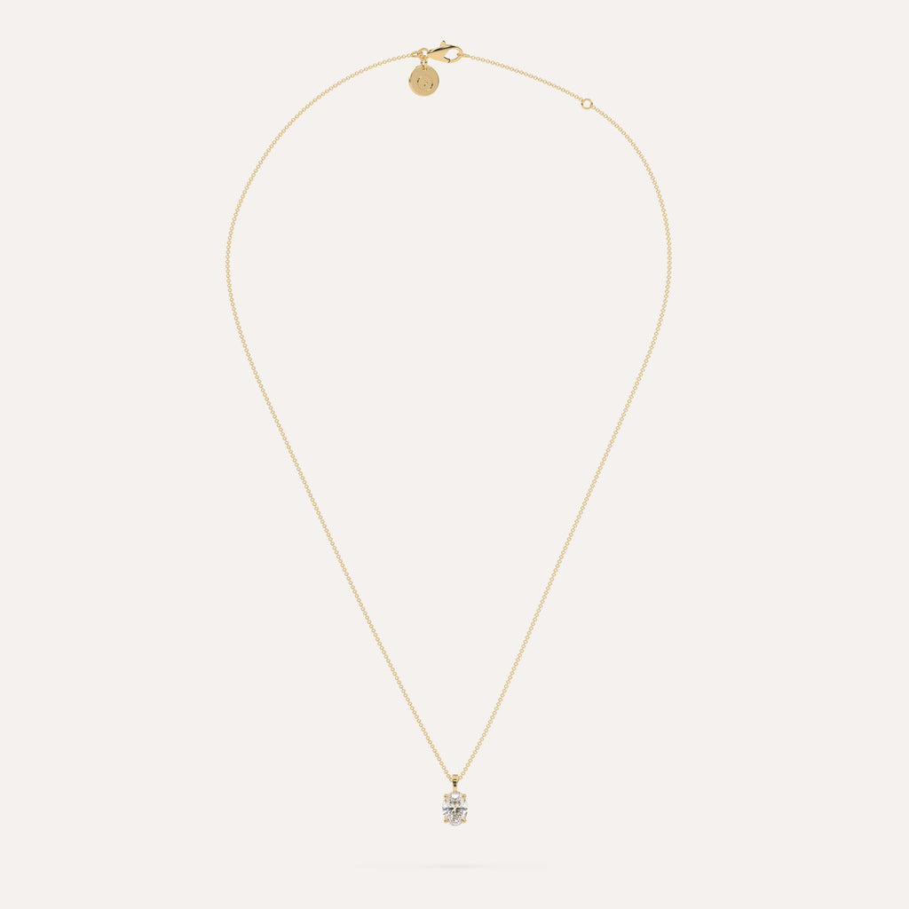 1 carat Oval Diamond Pendant Necklace Lab Diamond Yellow Gold