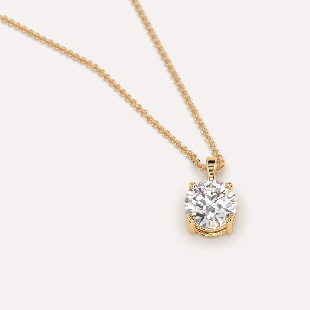 Simple Diamond Pendant Necklace With Round Lab Diamond In Yellow Gold