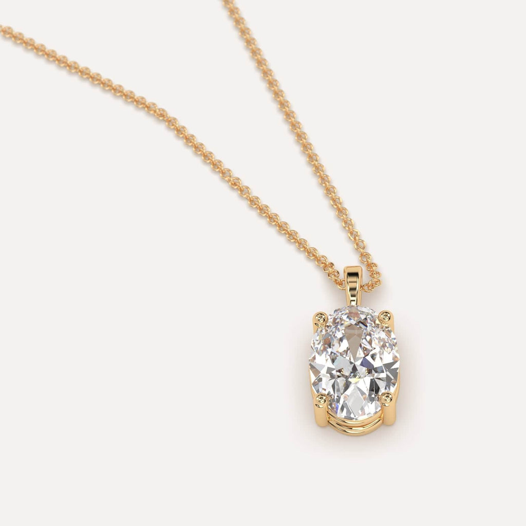 Simple Diamond Pendant Necklace With Oval Natural Diamond In Yellow Gold