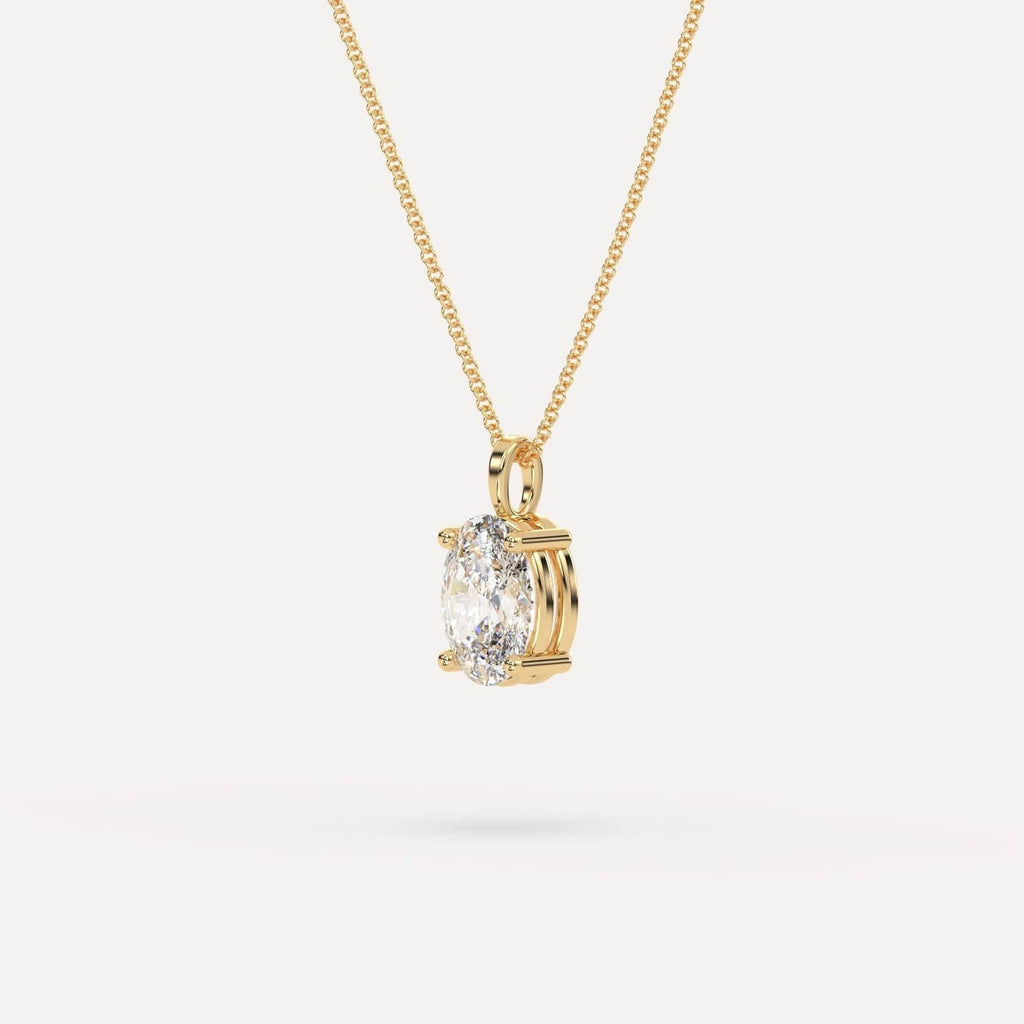 Yellow Gold Pendant Diamond Necklace With 2 Carat Oval Diamond