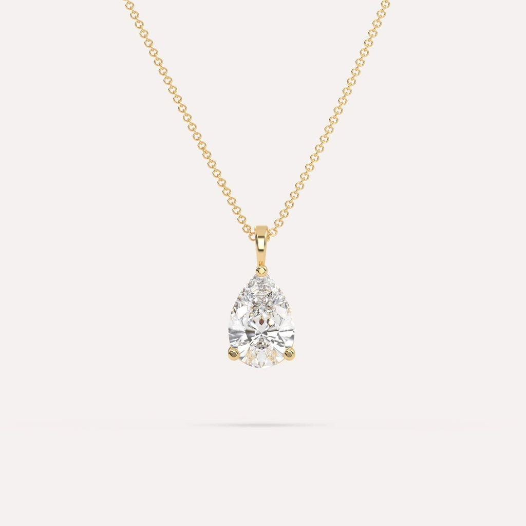 2 Carat Simple Solitaire Diamond Pendant Necklace In 14K Yellow Gold