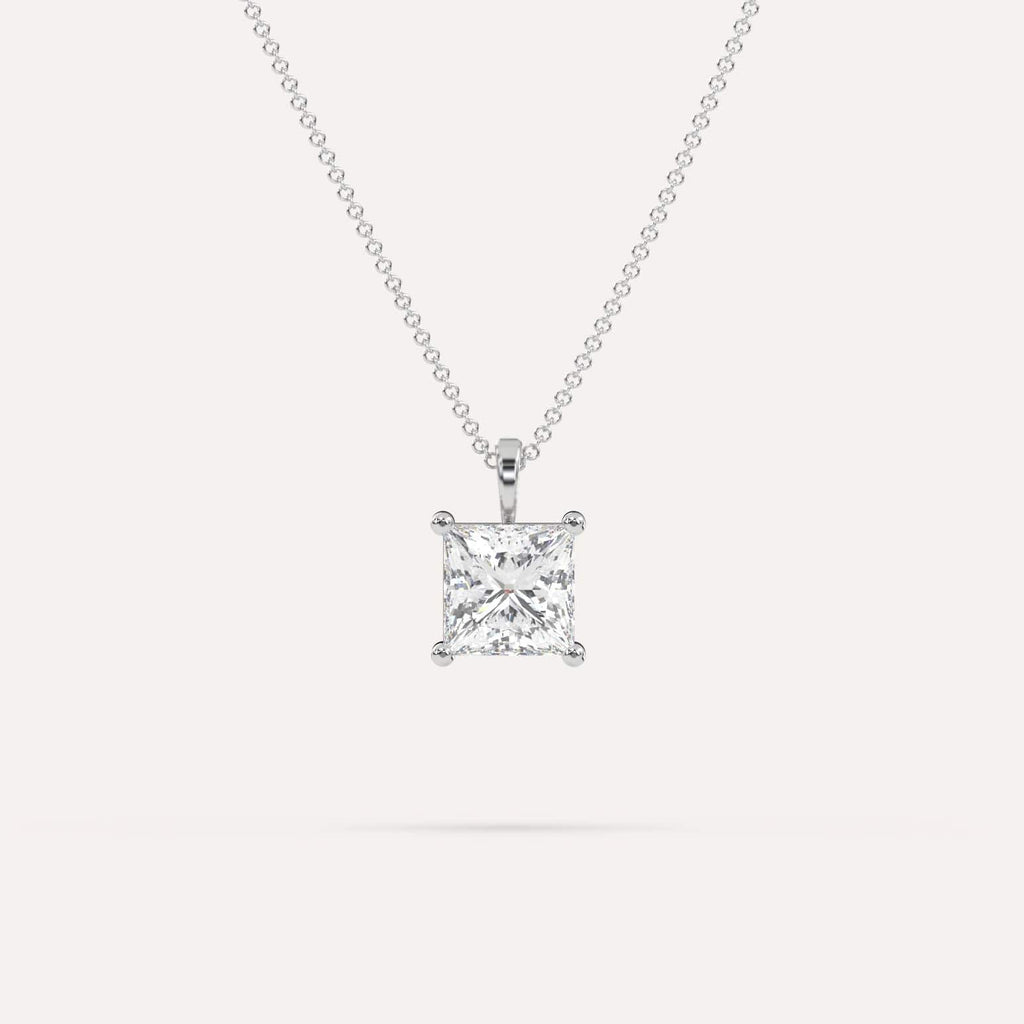 2 Carat Simple Solitaire Diamond Pendant Necklace In 14K White Gold