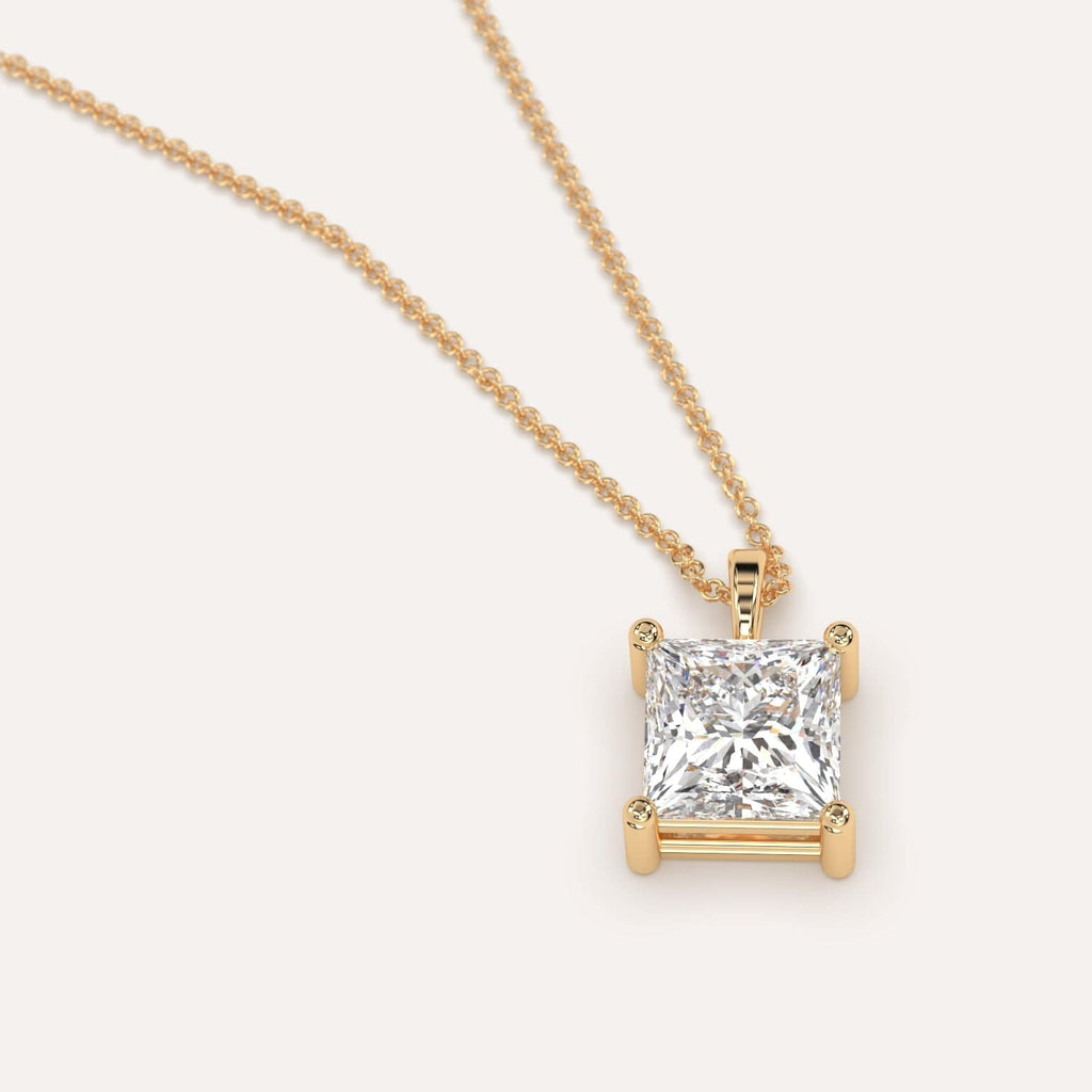 Simple Diamond Pendant Necklace With Princess Natural Diamond In Yellow Gold
