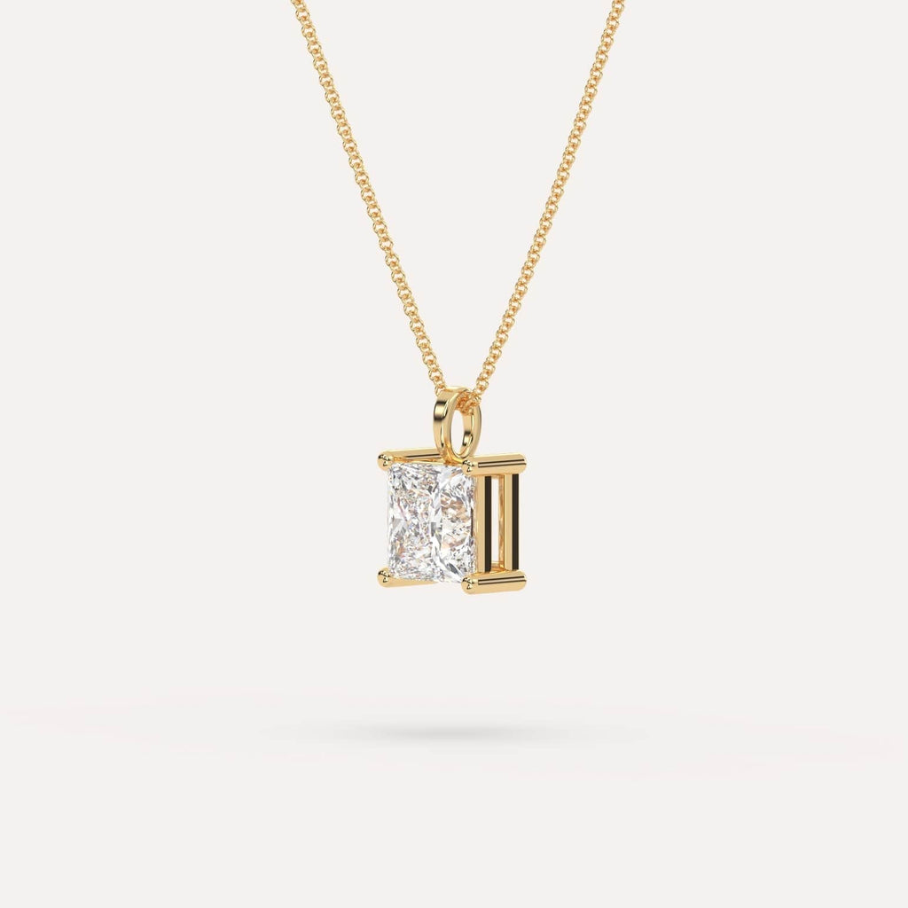 Yellow Gold Pendant Diamond Necklace With 2 Carat Princess Diamond