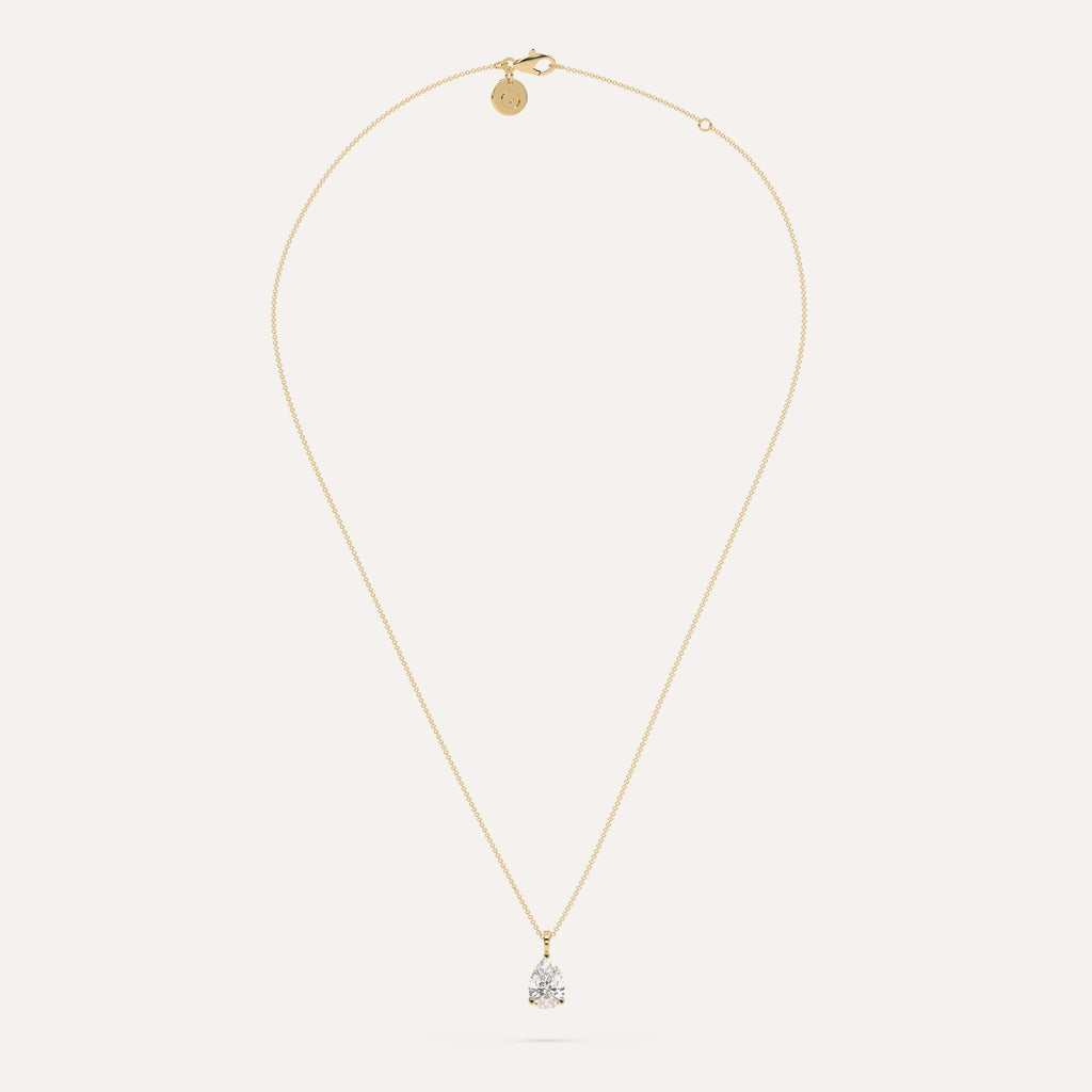 3 carat Pear Diamond Pendant Necklace Natural Yellow Gold