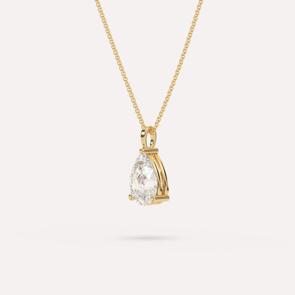 Yellow Gold Pendant Diamond Necklace With 3 Carat Pear Diamond