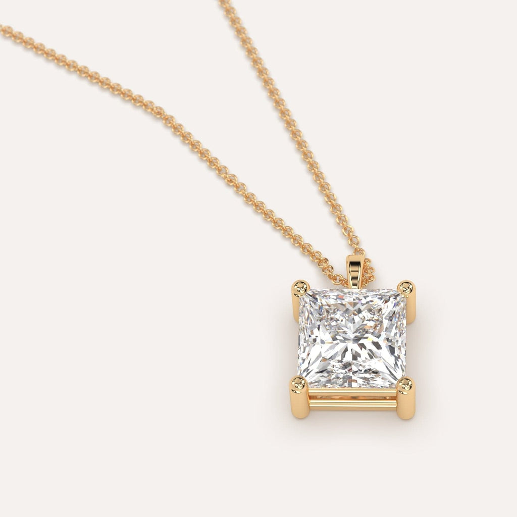 Simple Diamond Pendant Necklace With Princess Natural Diamond In Yellow Gold