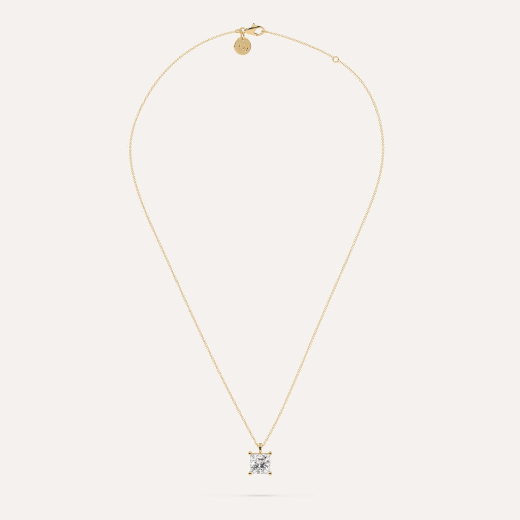 3 carat Princess Diamond Pendant Necklace Lab Diamond Yellow Gold