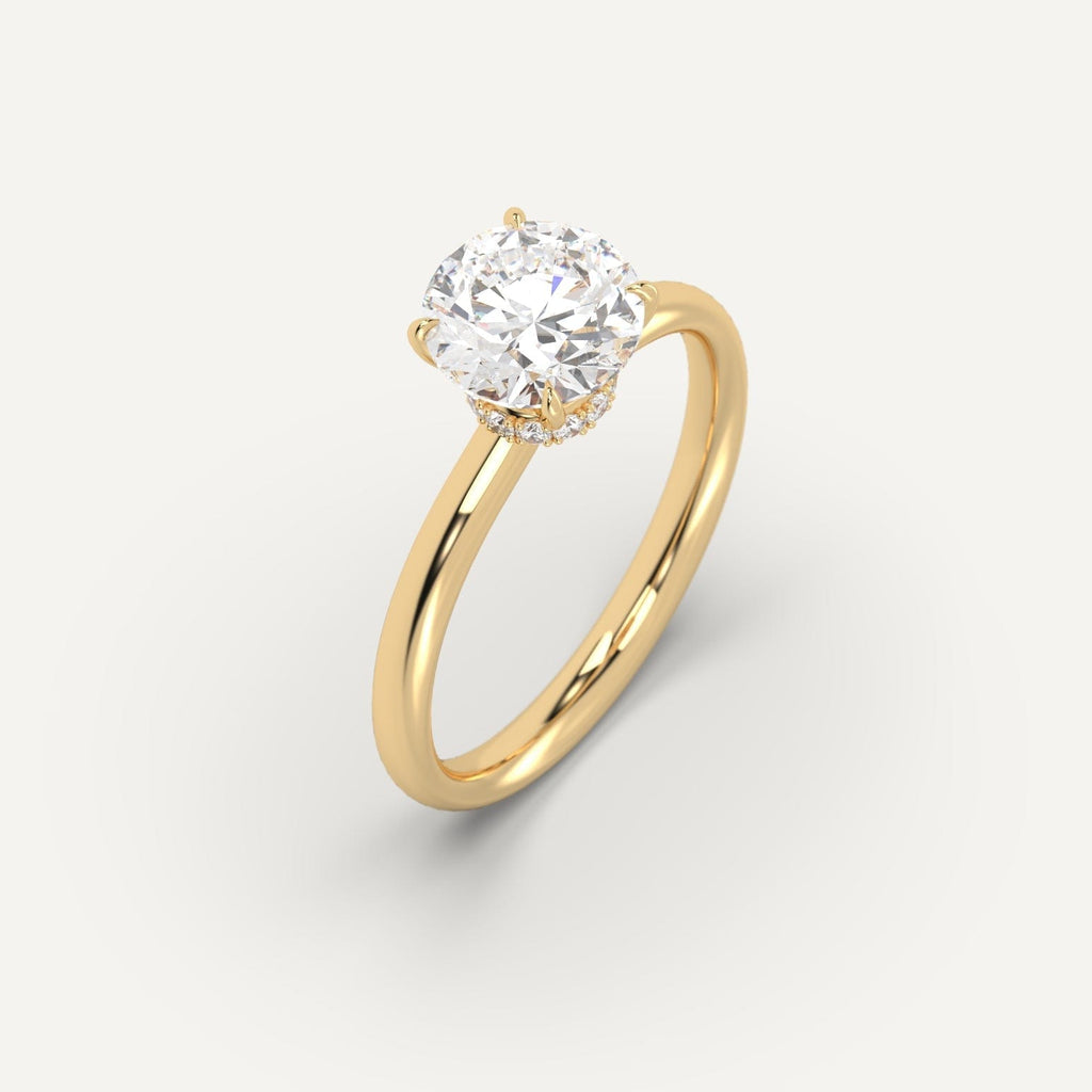 2 Carat Engagement Ring Round Cut Diamond In 14K Yellow Gold