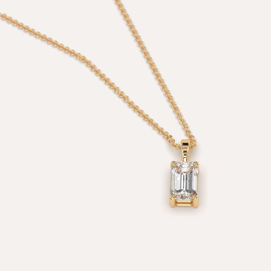 Simple Diamond Pendant Necklace With Emerald Lab Diamond In Yellow Gold