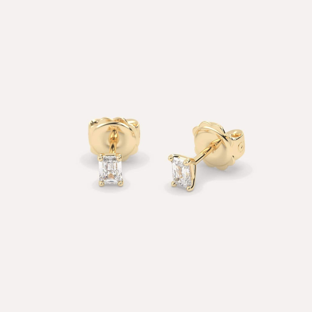 1/2 Carat Yellow Gold Diamond Stud Earrings For Women