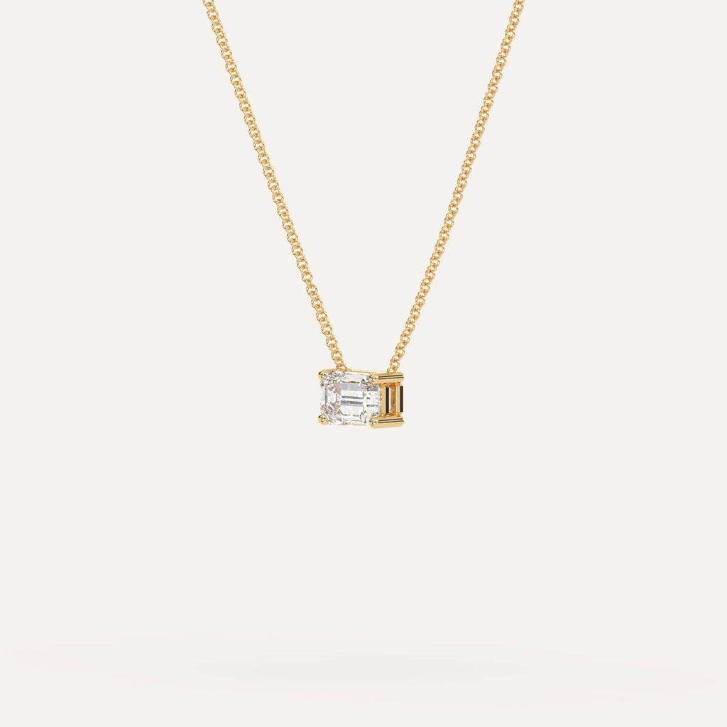 Yellow Gold Floating Diamond Necklace With 1/2 Carat Emerald Diamond