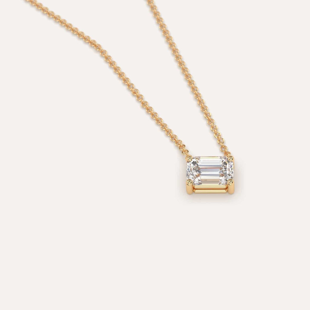 Simple Diamond Floating Necklace With Emerald Lab Diamond In Yellow Gold