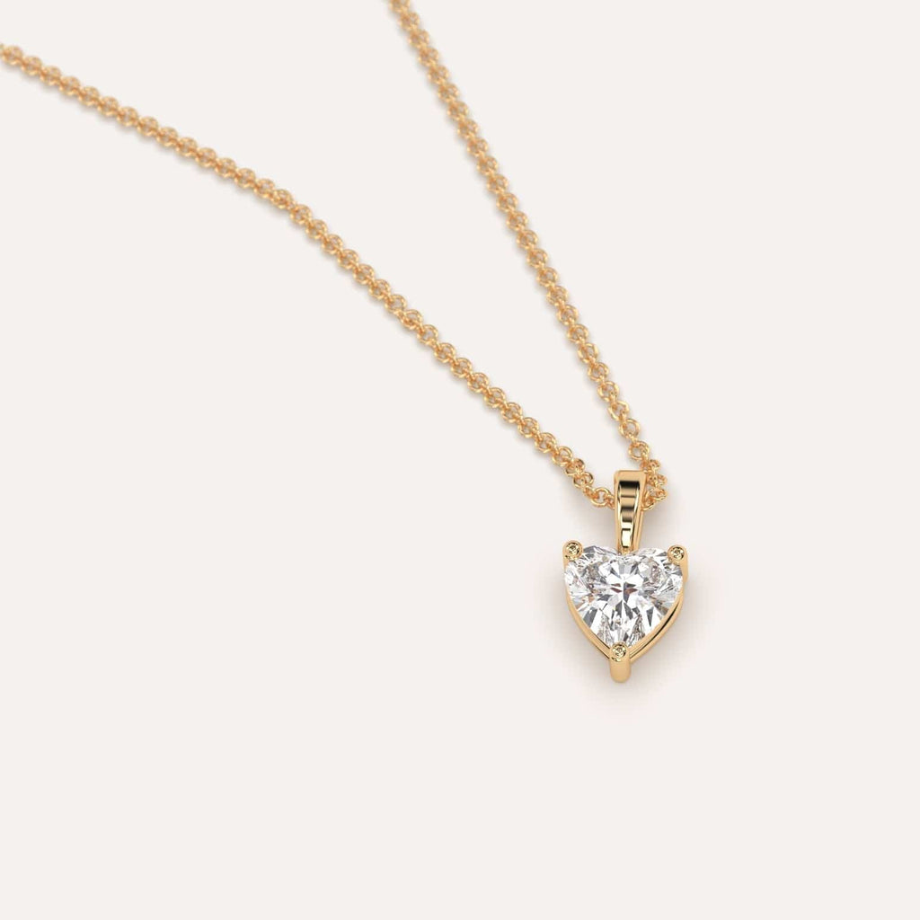 Simple Diamond Pendant Necklace With Heart Lab Diamond In Yellow Gold