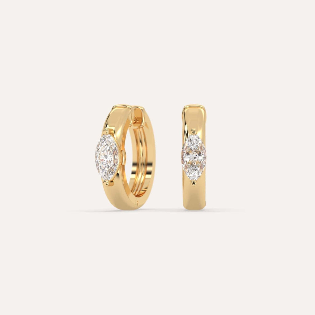 1/2 carat Marquise Natural Diamond Hoop Earrings in Yellow Gold