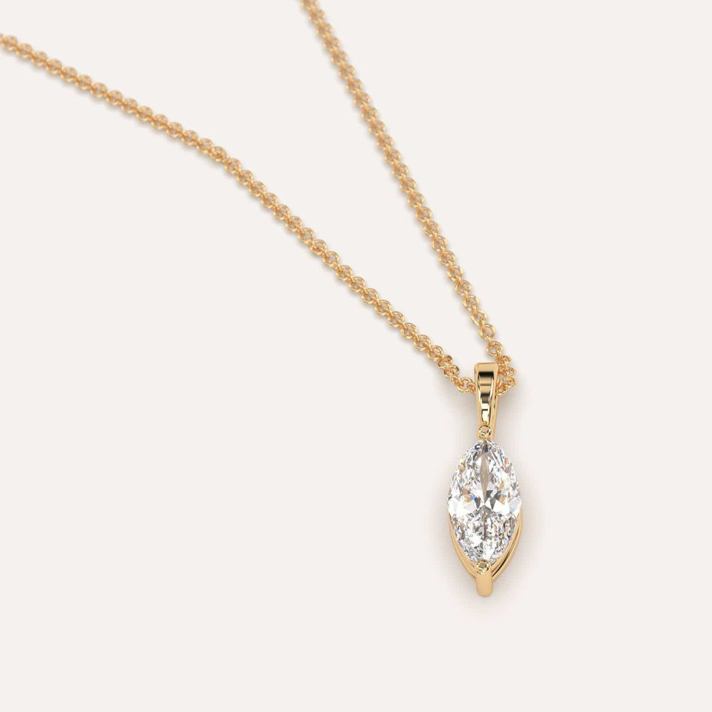 Simple Diamond Pendant Necklace With Marquise Lab Diamond In Yellow Gold