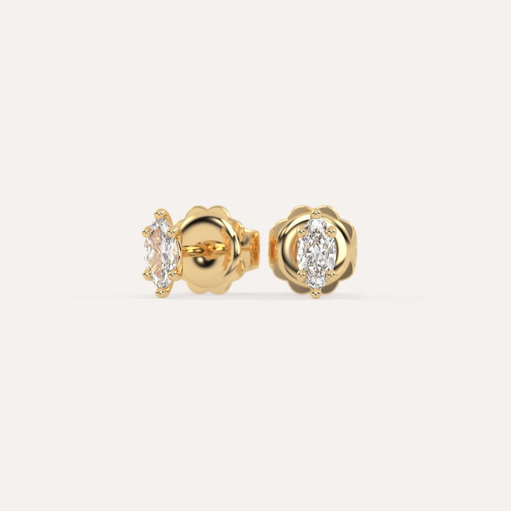 1/2 carat Marquise Diamond Stud Earrings, Natural Diamonds Yellow Gold