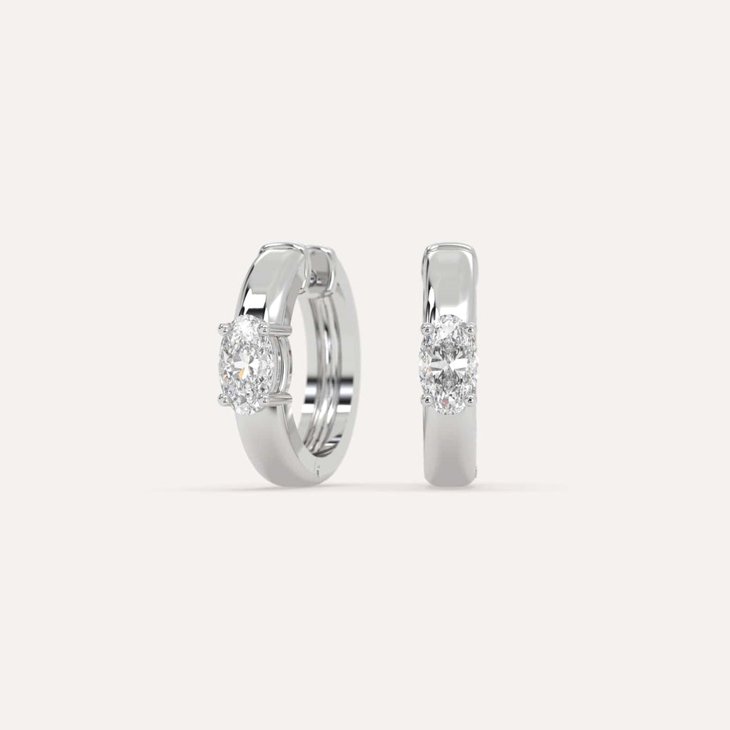 1/2 carat Oval Natural Diamond Hoop Earrings in White Gold