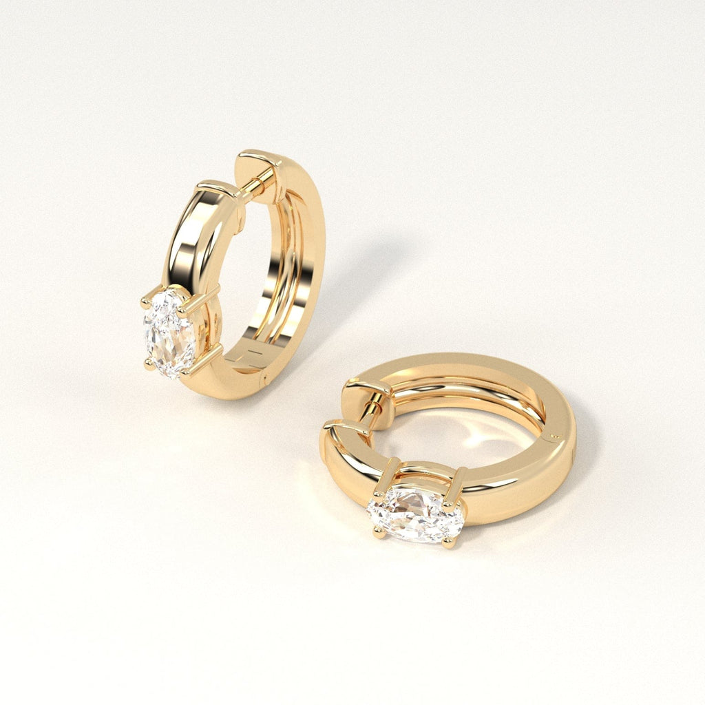 1/2 carat oval Diamond Huggie Hoop Earrings in yellow Gold