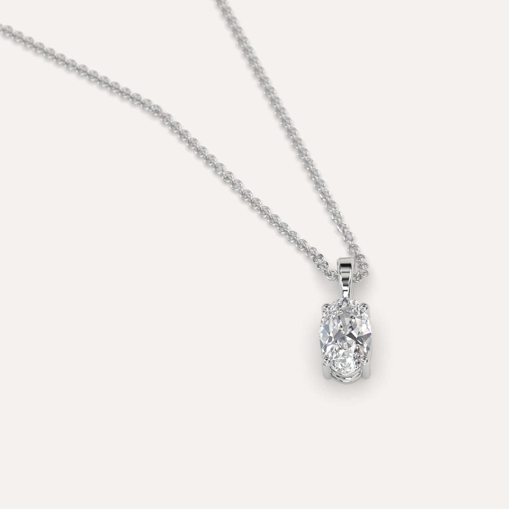 Simple Diamond Pendant Necklace With Oval Natural Diamond In White Gold