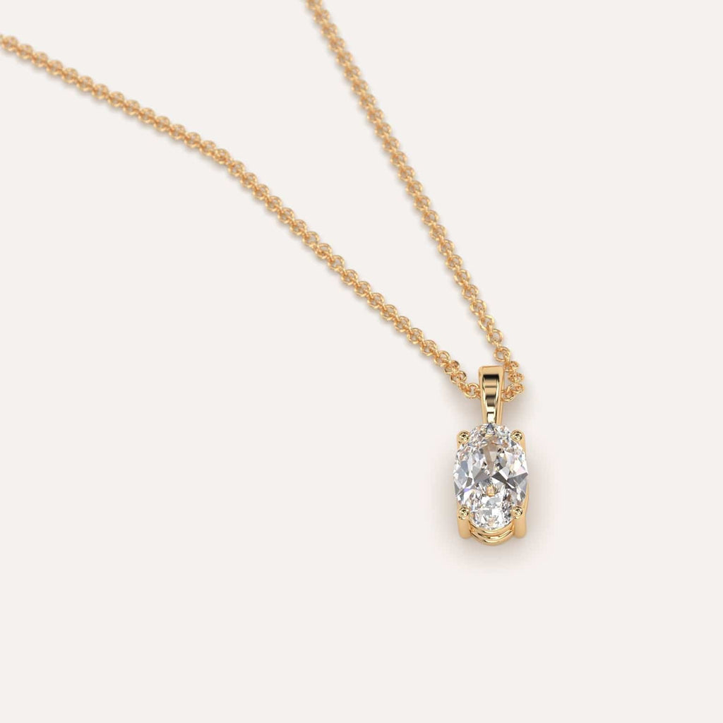 Simple Diamond Pendant Necklace With Oval Lab Diamond In Yellow Gold