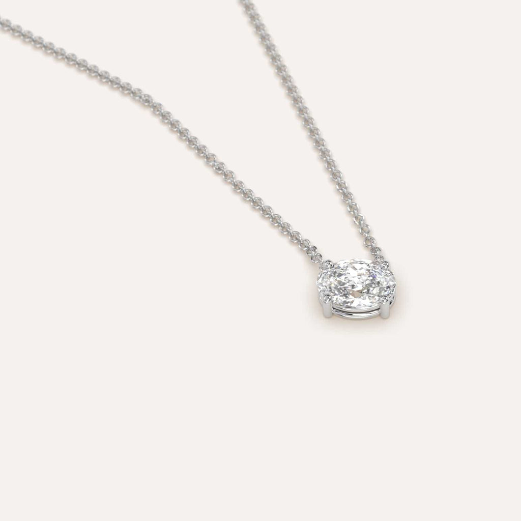 Simple Diamond Floating Necklace With Oval Natural Diamond In White Gold