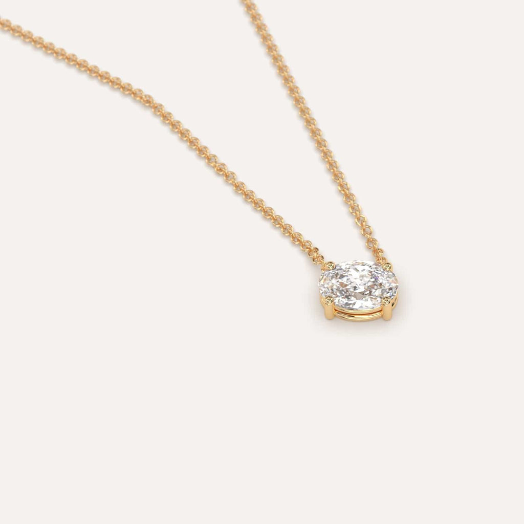 Simple Diamond Floating Necklace With Oval Lab Diamond In Yellow Gold