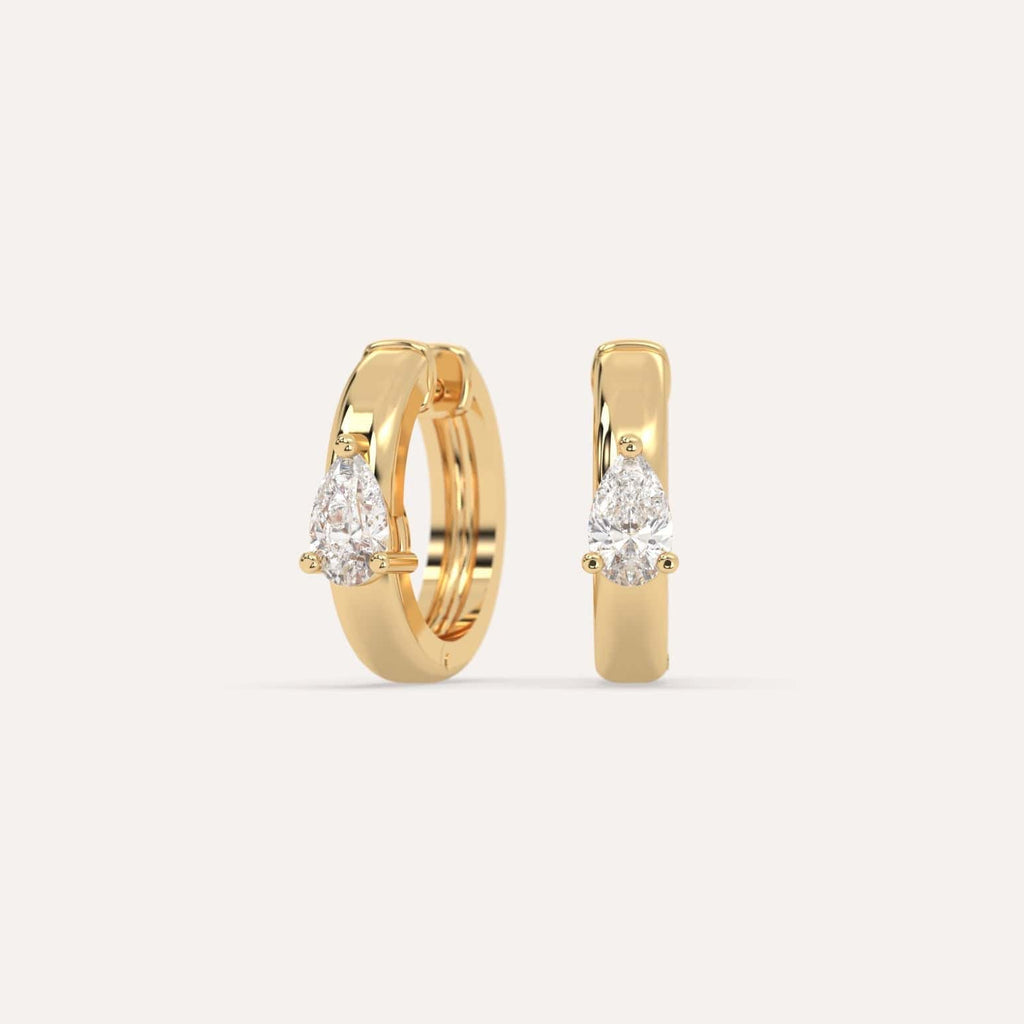 1/2 carat Pear Natural Diamond Hoop Earrings in Yellow Gold