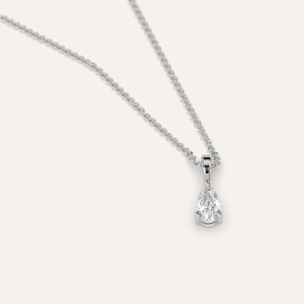 Simple Diamond Pendant Necklace With Pear Natural Diamond In White Gold