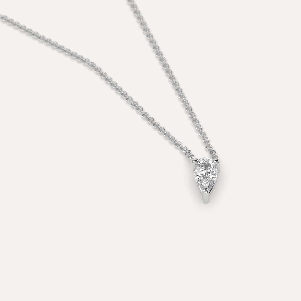 Simple Diamond Floating Necklace With Pear Lab Diamond In White Gold