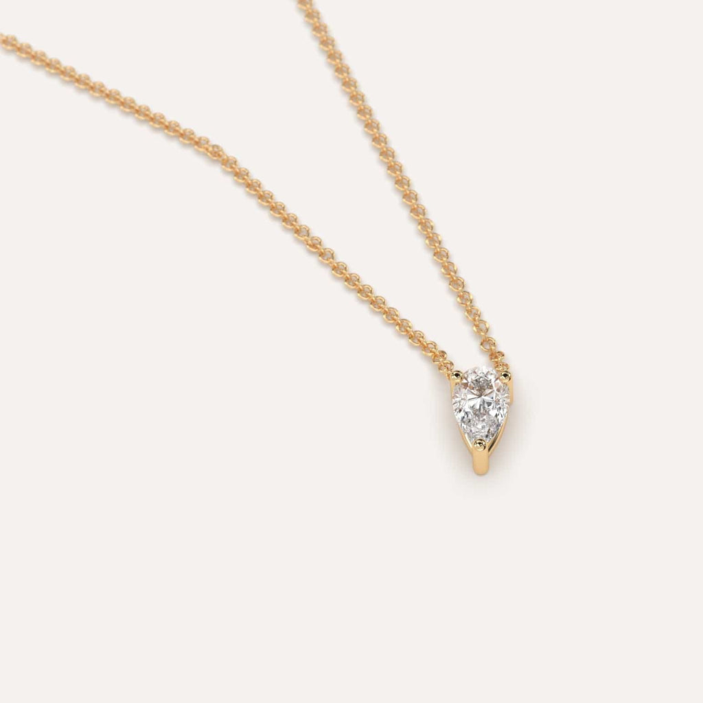 Simple Diamond Floating Necklace With Pear Natural Diamond In Yellow Gold