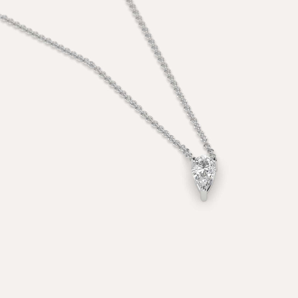 Simple Diamond Floating Necklace With Pear Natural Diamond In White Gold