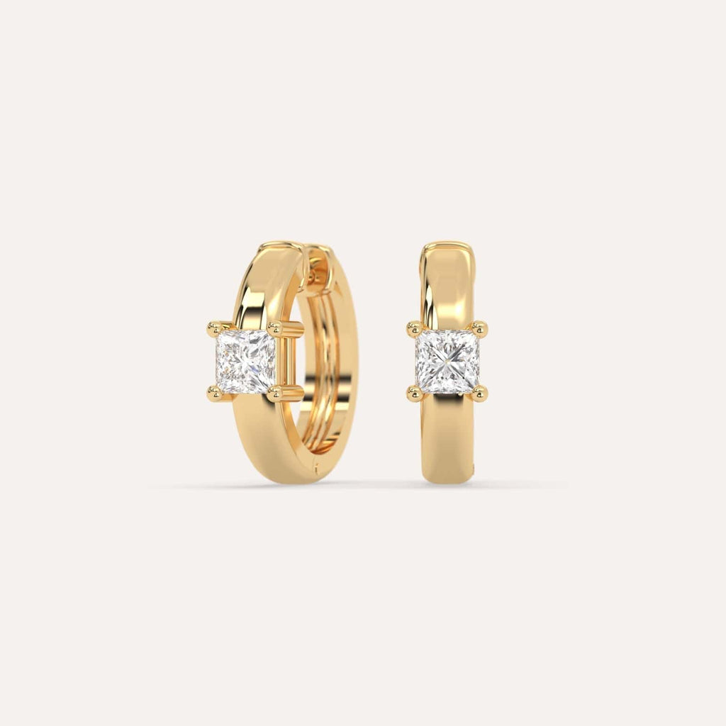 1/2 carat Princess Lab Diamond Hoop Earrings in Yellow Gold