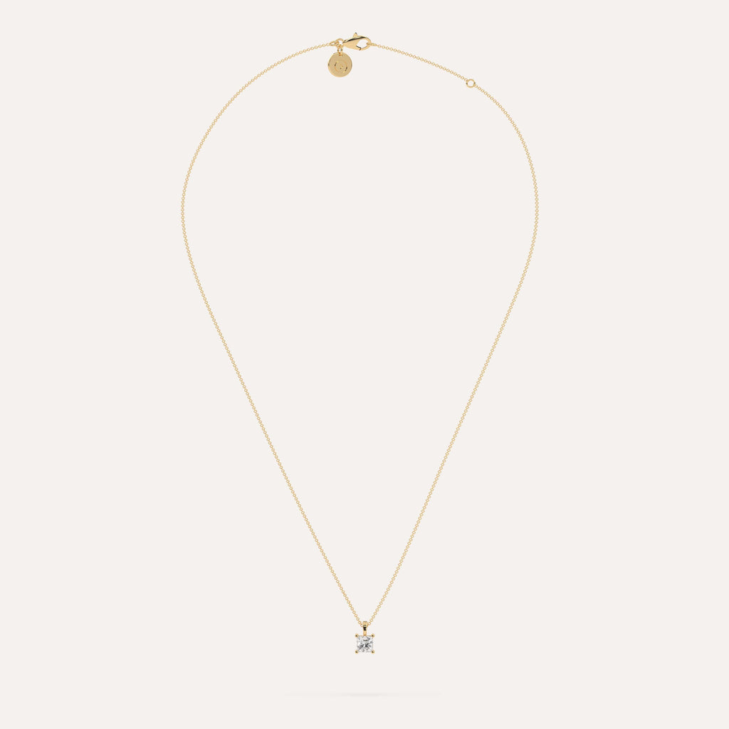 1/2 carat Princess Diamond Pendant Necklace Lab Diamond Yellow Gold