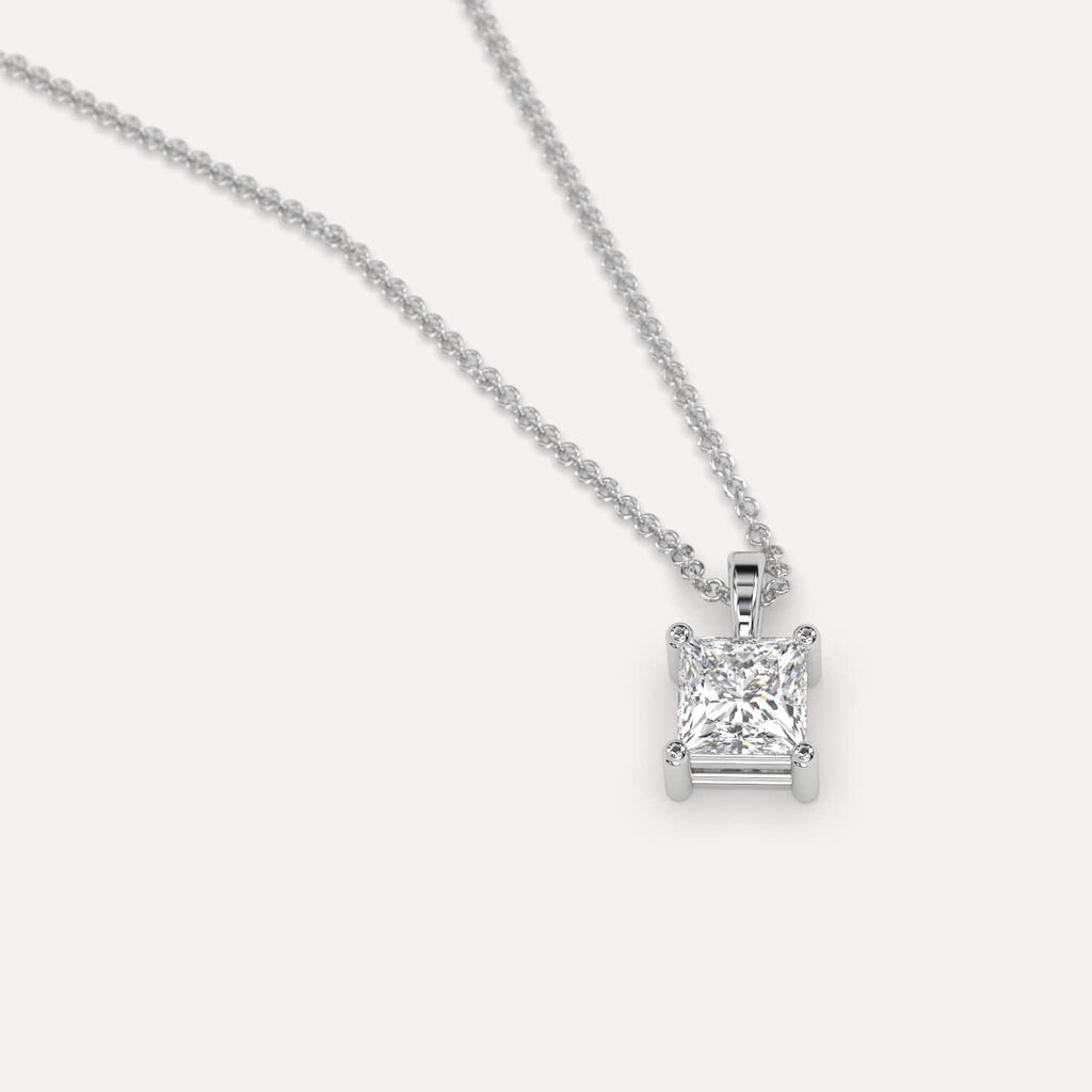 Simple Diamond Pendant Necklace With Princess Natural Diamond In White Gold