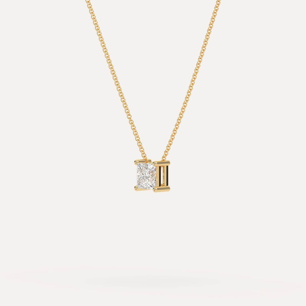 Yellow Gold Floating Diamond Necklace With 1/2 Carat Princess Diamond