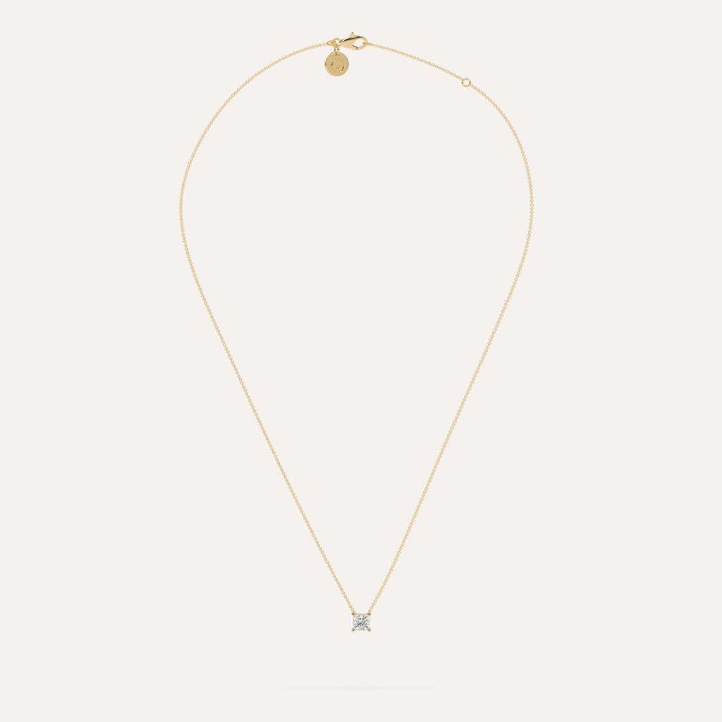 1/2 carat Princess Floating Diamond Necklace Lab Yellow Gold