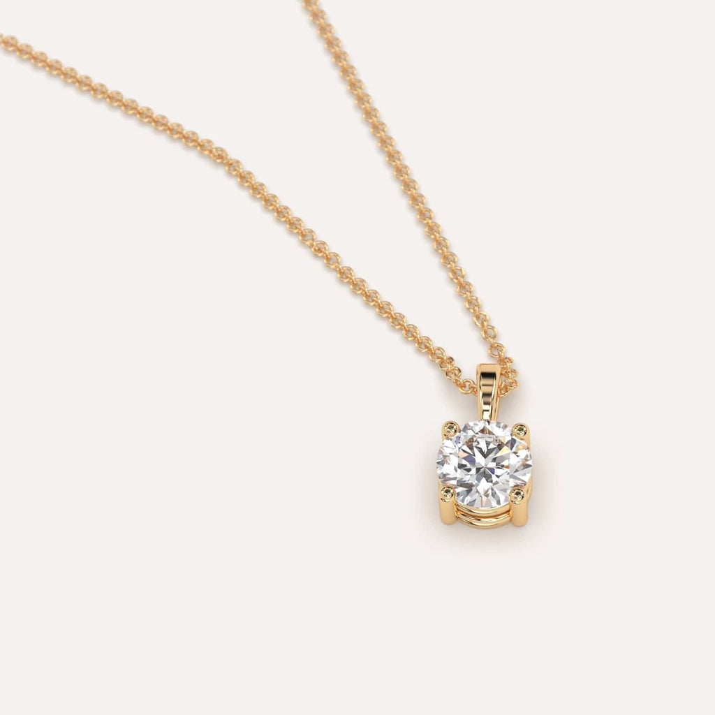 Simple Diamond Pendant Necklace With Round Natural Diamond In Yellow Gold