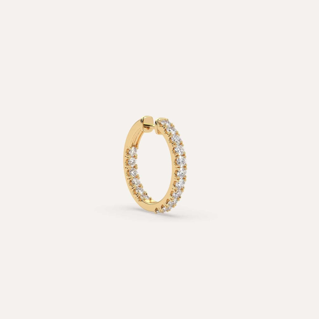 1/2 carat Single Diamond Hoop Earring, Natural Diamonds Yellow Gold