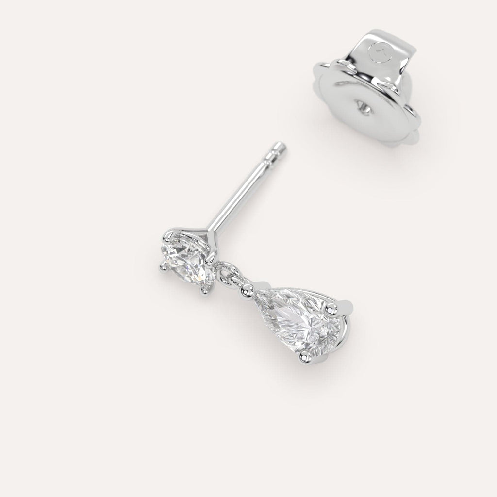 1/2 carat Single Pear Diamond Dangle Drop Earring in White Gold