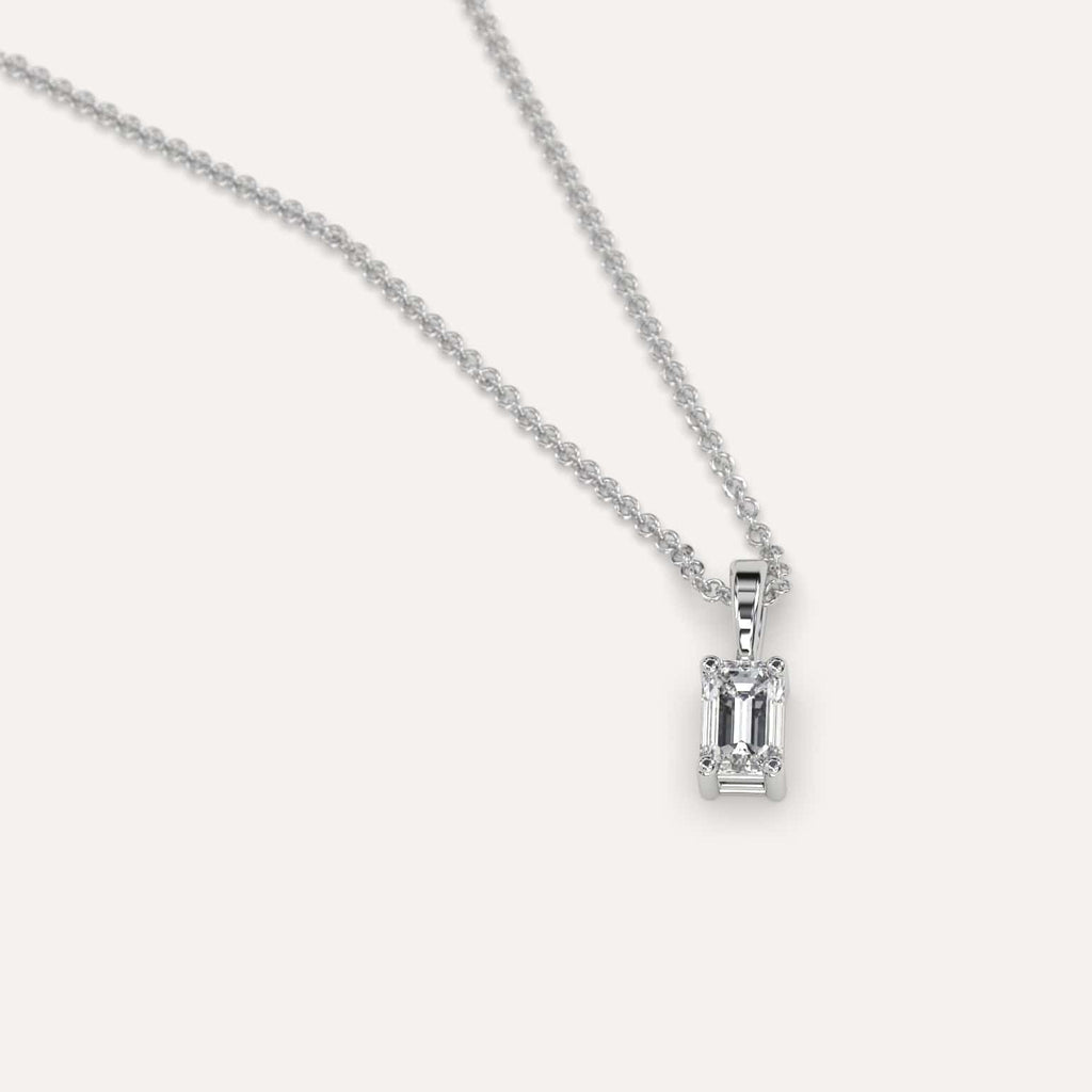 Simple Diamond Pendant Necklace With Emerald Lab Diamond In White Gold