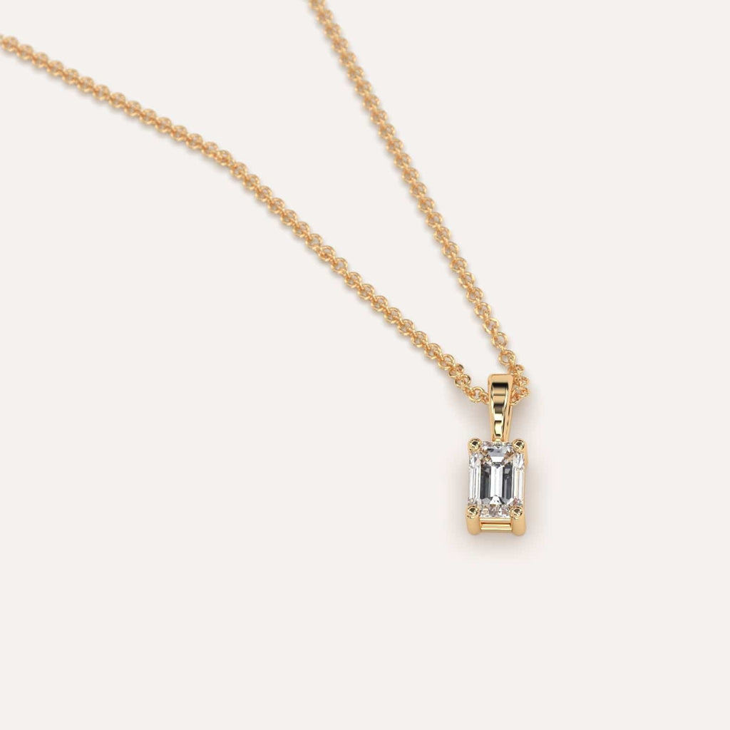 Simple Diamond Pendant Necklace With Emerald Lab Diamond In Yellow Gold