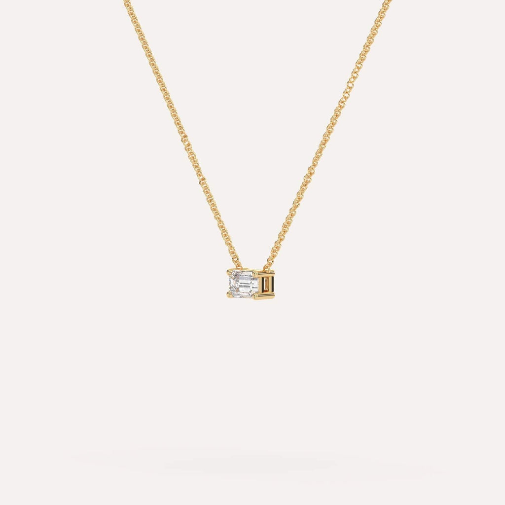 Yellow Gold Floating Diamond Necklace With 1/4 Carat Emerald Diamond