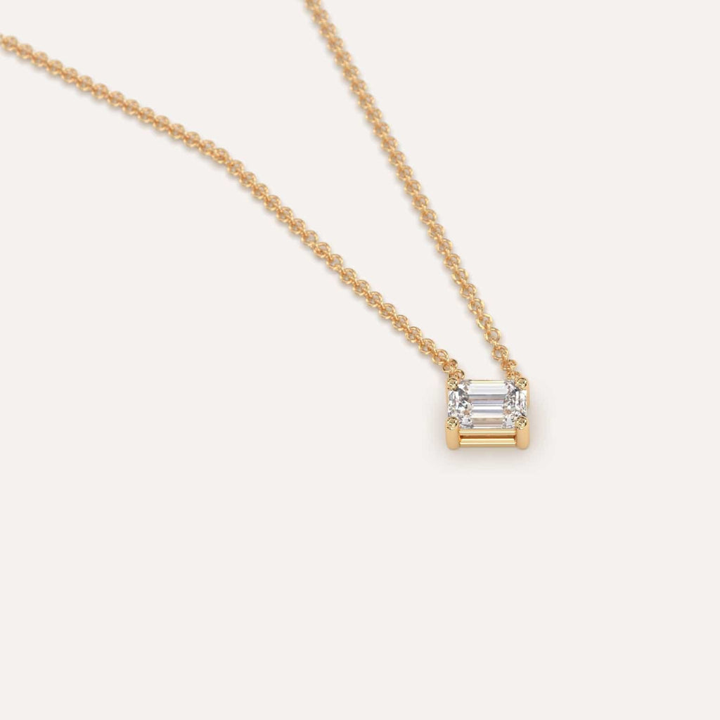Simple Diamond Floating Necklace With Emerald Lab Diamond In Yellow Gold