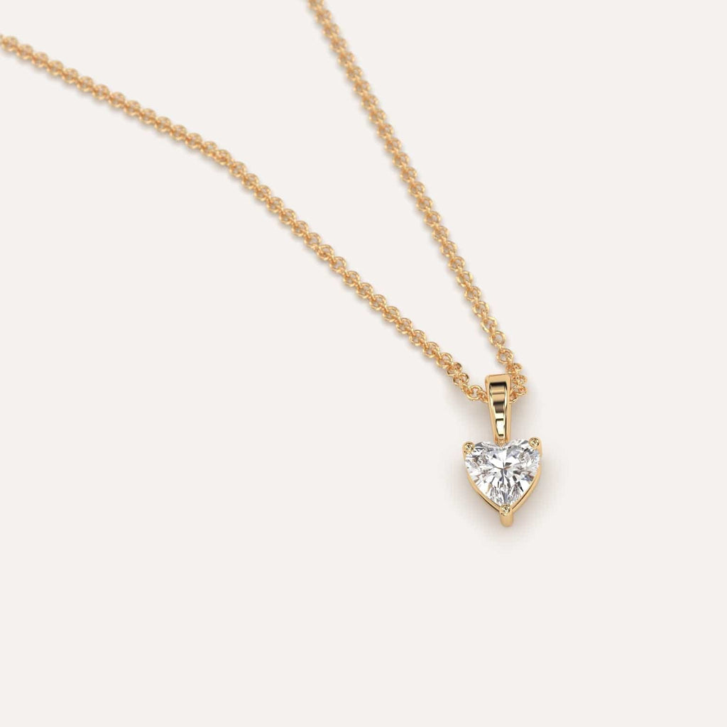 Simple Diamond Pendant Necklace With Heart Natural Diamond In Yellow Gold