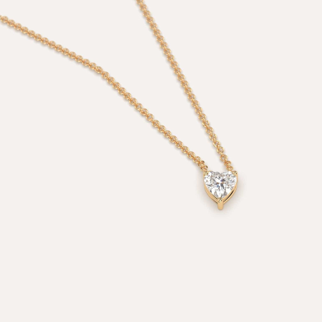 Simple Diamond Floating Necklace With Heart Lab Diamond In Yellow Gold