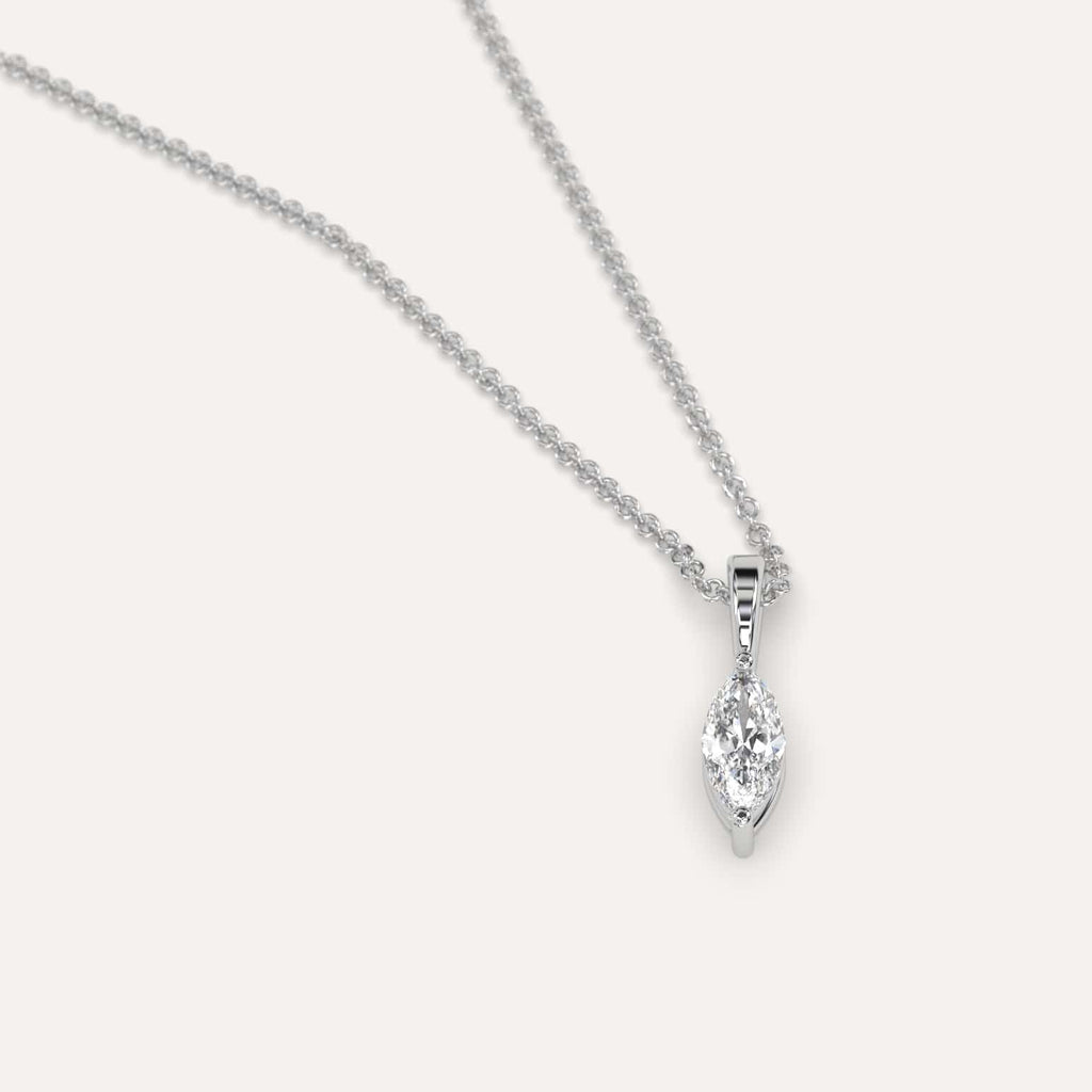 Simple Diamond Pendant Necklace With Marquise Lab Diamond In White Gold