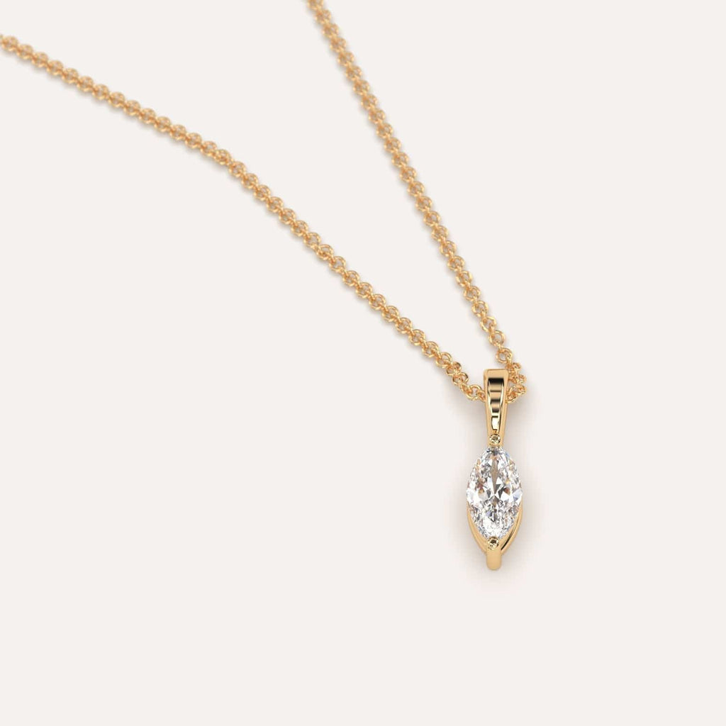 Simple Diamond Pendant Necklace With Marquise Natural Diamond In Yellow Gold